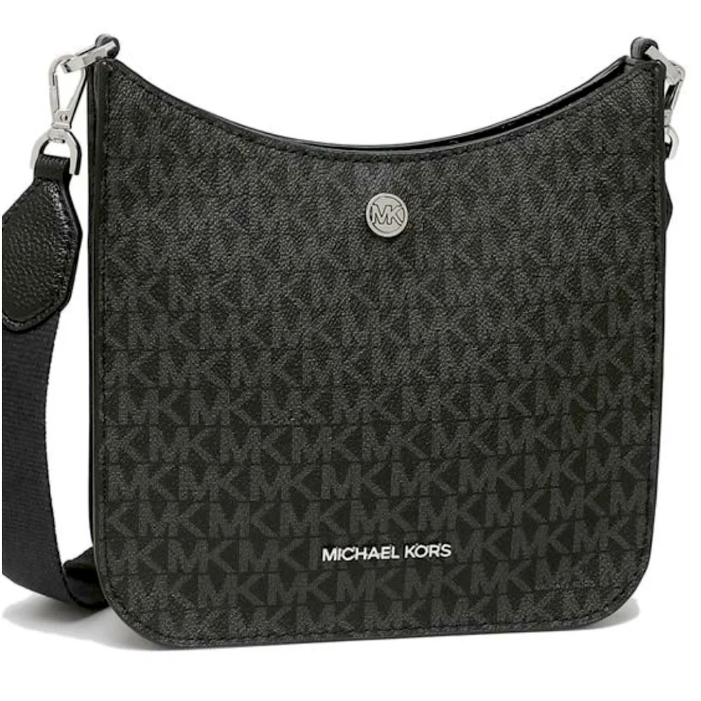 MICHAEL KORS Briley Small Logo Messenger Bag BLACK SIGNATURE COLOR - Picture 1 of 15